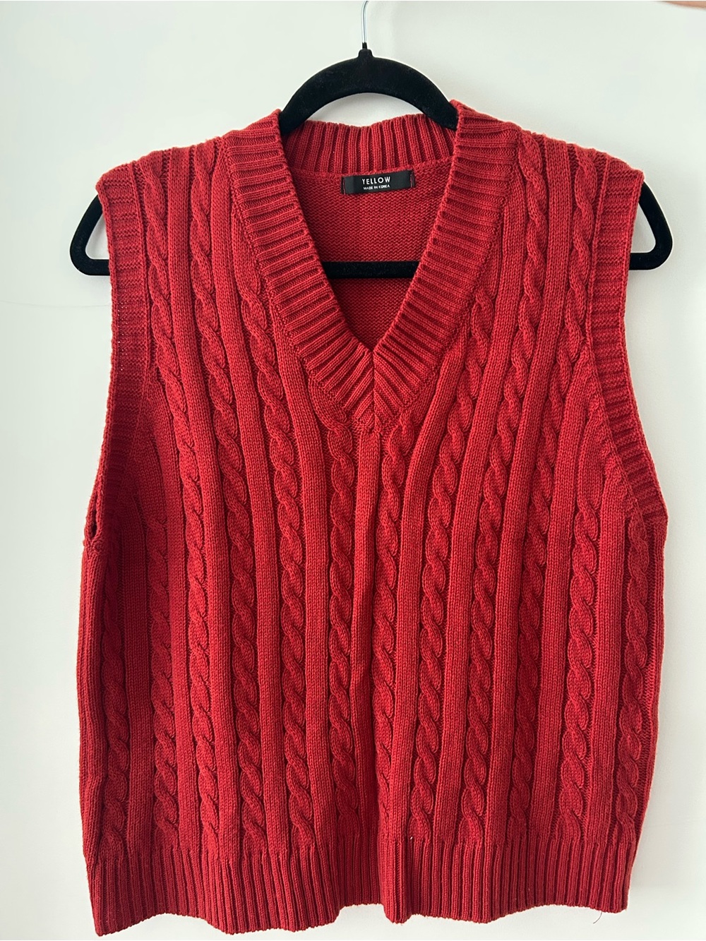 Cable Knit V-Neck Sweater Vest - Red